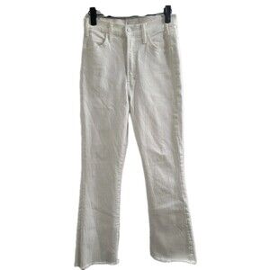 MOTHER The Hustler Ankle Fray Jeans 27 White High Rise Crop Flare Raw Hem USA